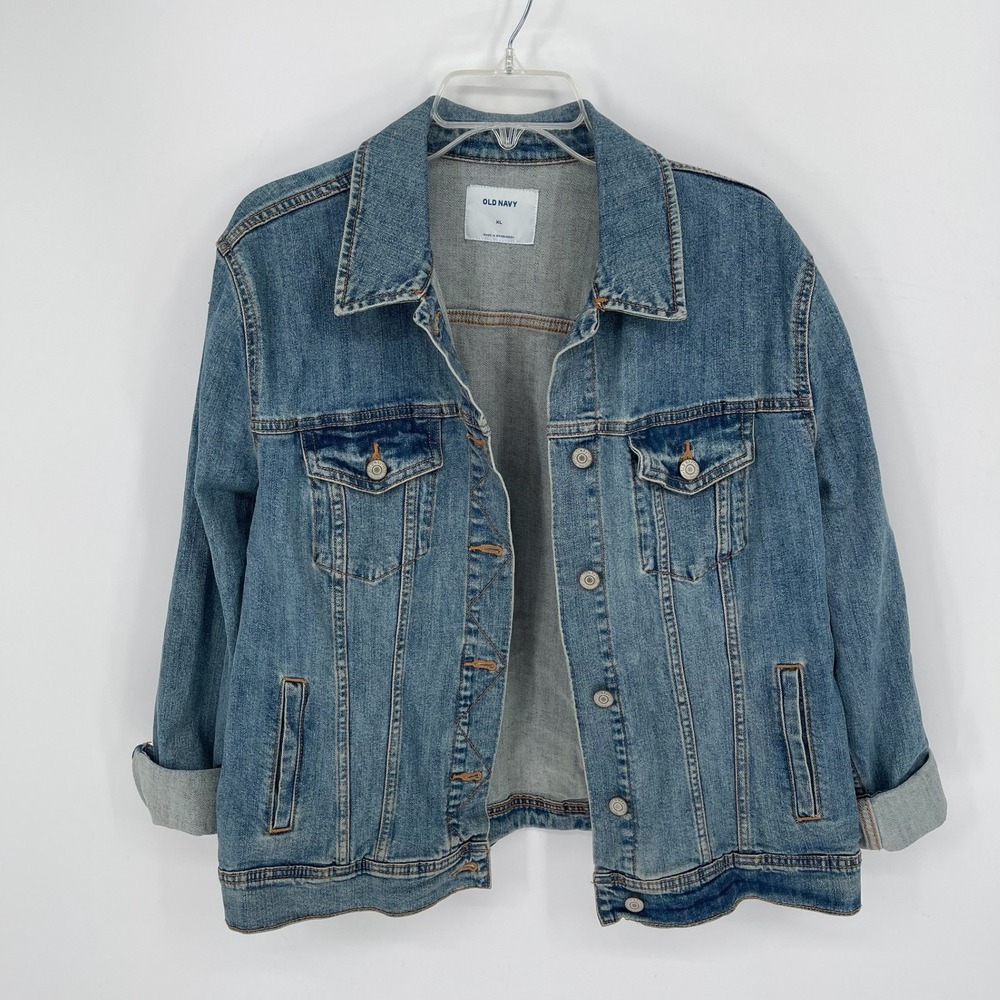 Old Navy Women's Blue Medium‎ Wash Button Up Denim Trucker Jacket Size XL